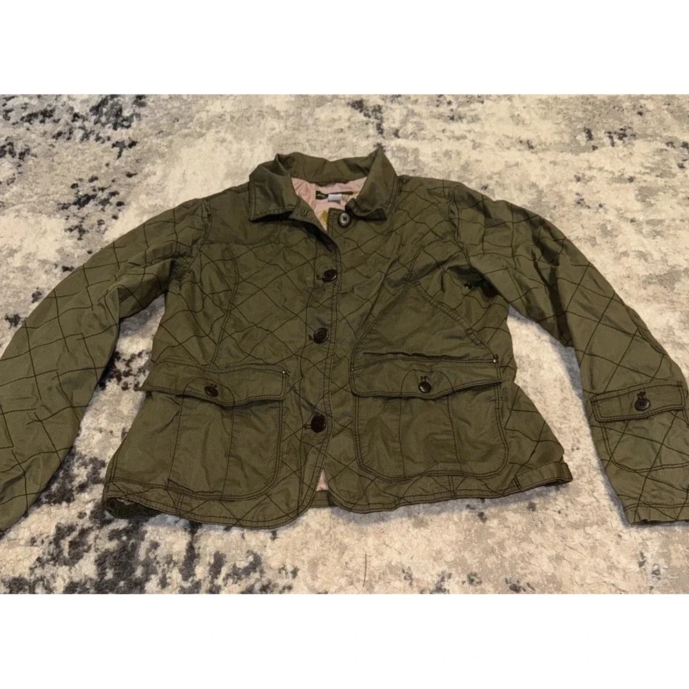 Eddie Bauer Womens Green Button Front Fishing Jacket Quilted Green Sz Medium